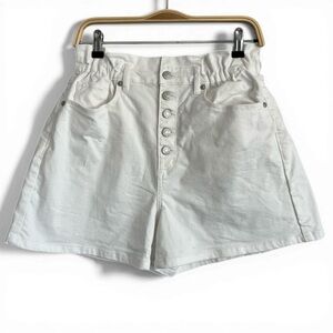 LOFT White Denim Paperbag Waist Shorts High Rise Button Fly Size 6